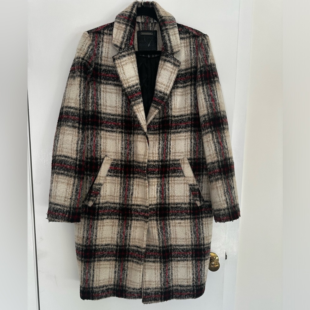 Buffalo David Bitton Checkered Trench Coat - Red, Black, Cream